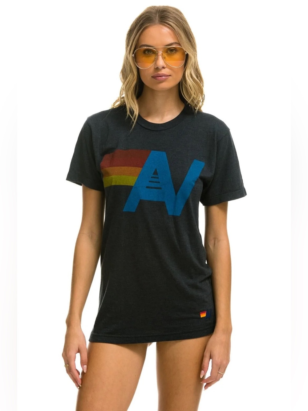 Aviator Nation Charcoal Tee with Blue 'AV' Logo